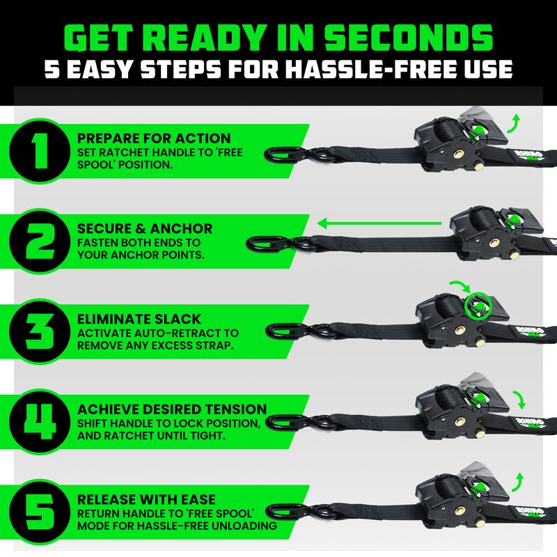 ⚡1" x 10' Retractable Ratchet Straps