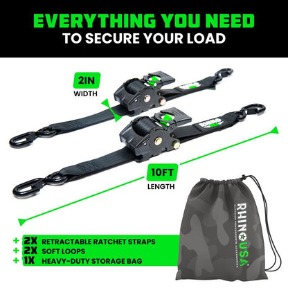 ⚡1" x 10' Retractable Ratchet Straps